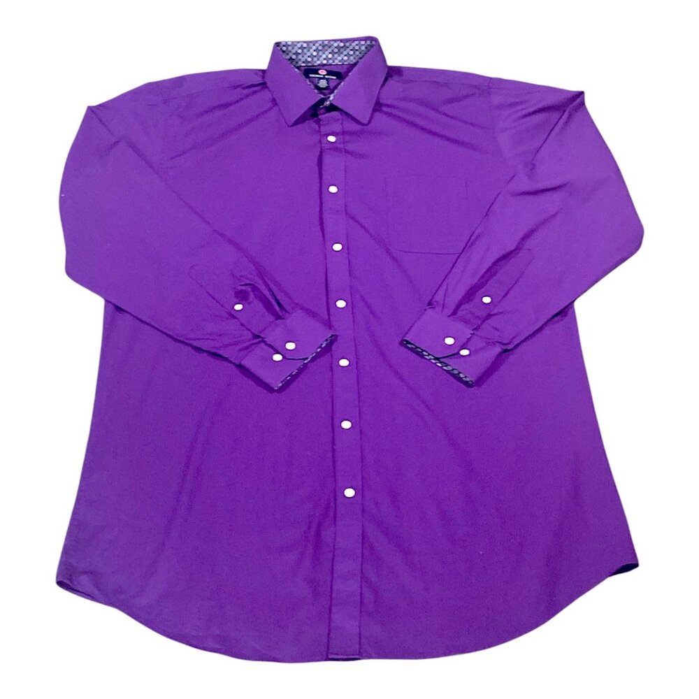 Thomas Stone Shirt Mens XLT 17/17.5 Purple Dress Button Up Pocket Office Casual